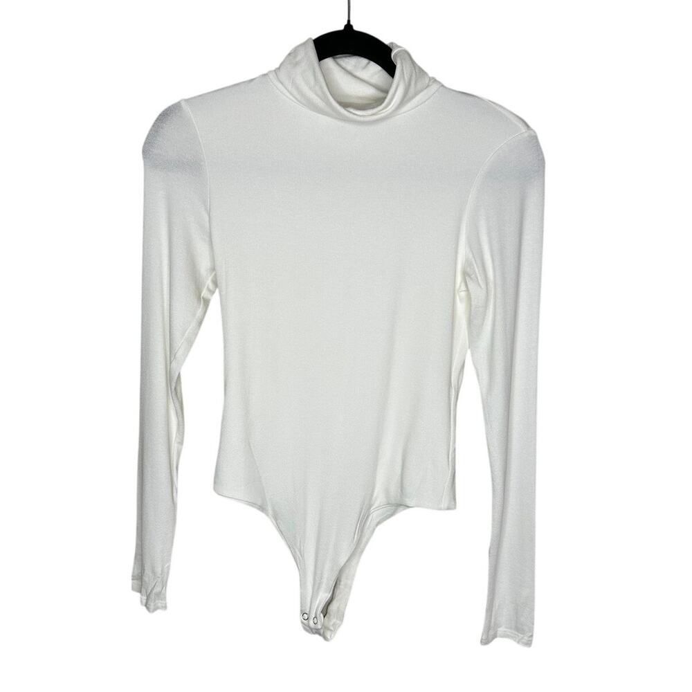 Naked Wardrobe White Turtleneck Bodysuit Long Sleeve Slimming Basics NWOT Size M
